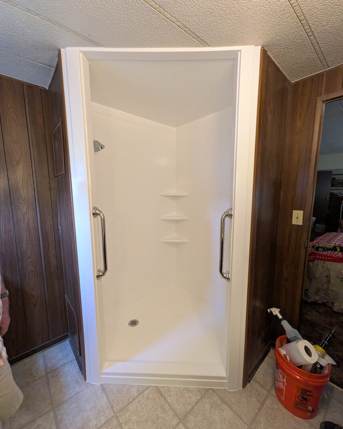 After: corner shower conversion, Southern Oregon