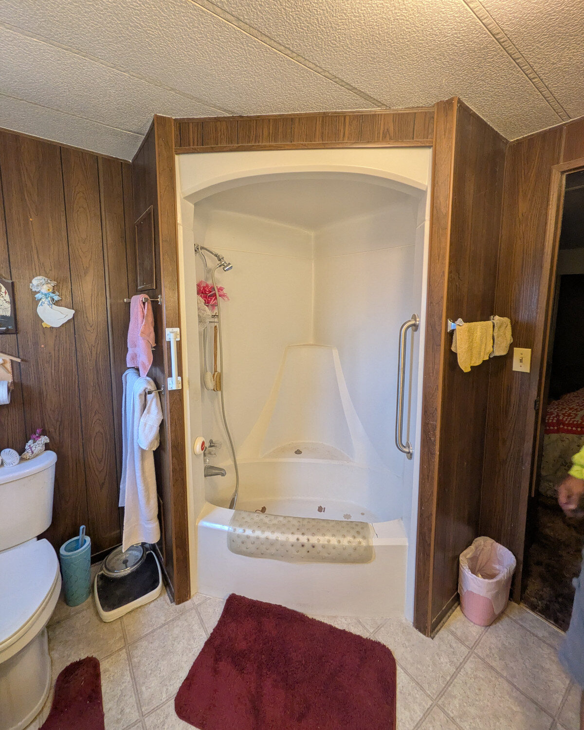 Before: corner shower prior to conversion, Southern Oregon